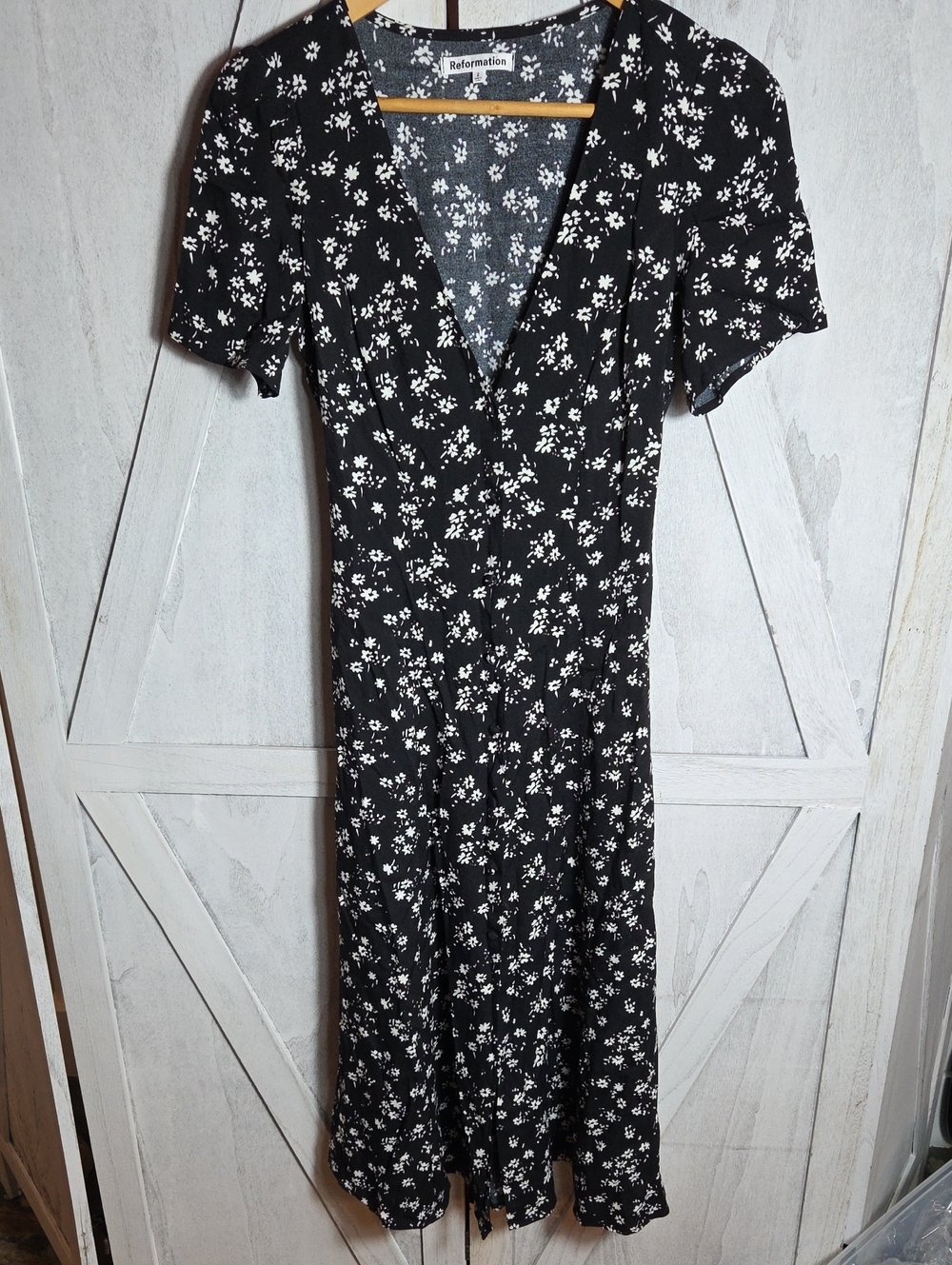 Reformation Black Floral Button Front Dress Size 2